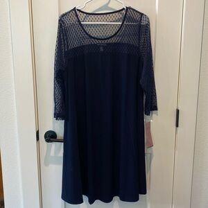 Nina Leonard Navy Dress.  Size XL.  Polyester/Spandex.‎ 3/4 Sleeve.